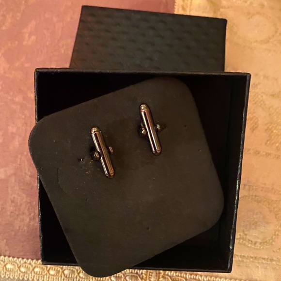 FOSSIL CUFFLINKS, Stylish & Classy Silver & Black Rectangular, NWT! - Picture 10 of 13